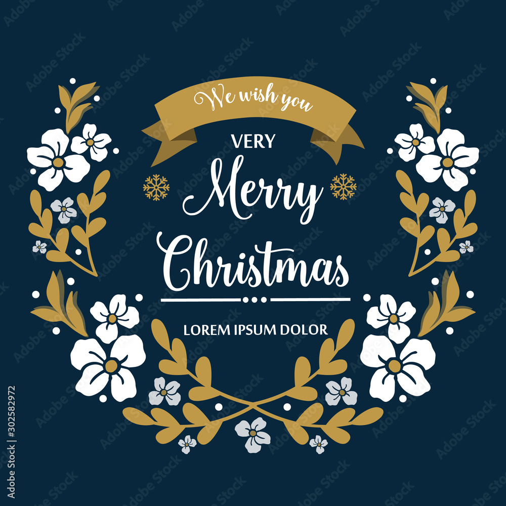 Fototapeta premium Card design of very merry christmas, with bright white wreath frame. Vector