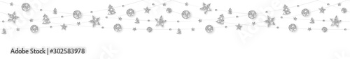 Vector seamless decoration. Silver ornaments on white background.