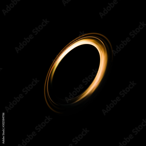 Abstract Background of ring light with luminous swirling on black