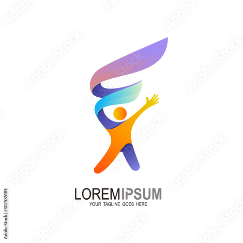 F logo, Letter f logo with people design template, 3d logo, Charity icon, 