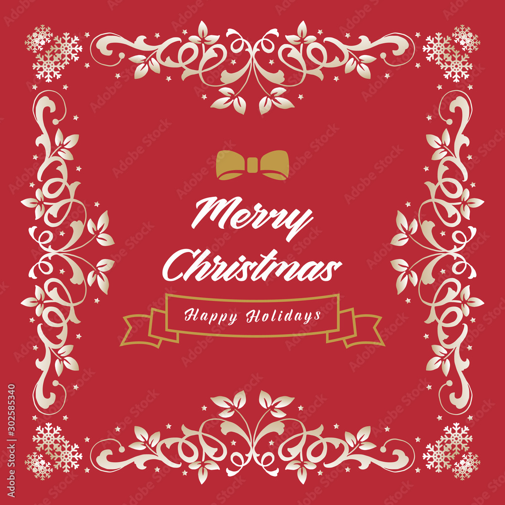 Banner design of christmas happy holiday, with seamless leaf flower frame beauty. Vector