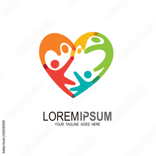 Abstract colorful people and heart shape icon. Vector logo template. Love logo