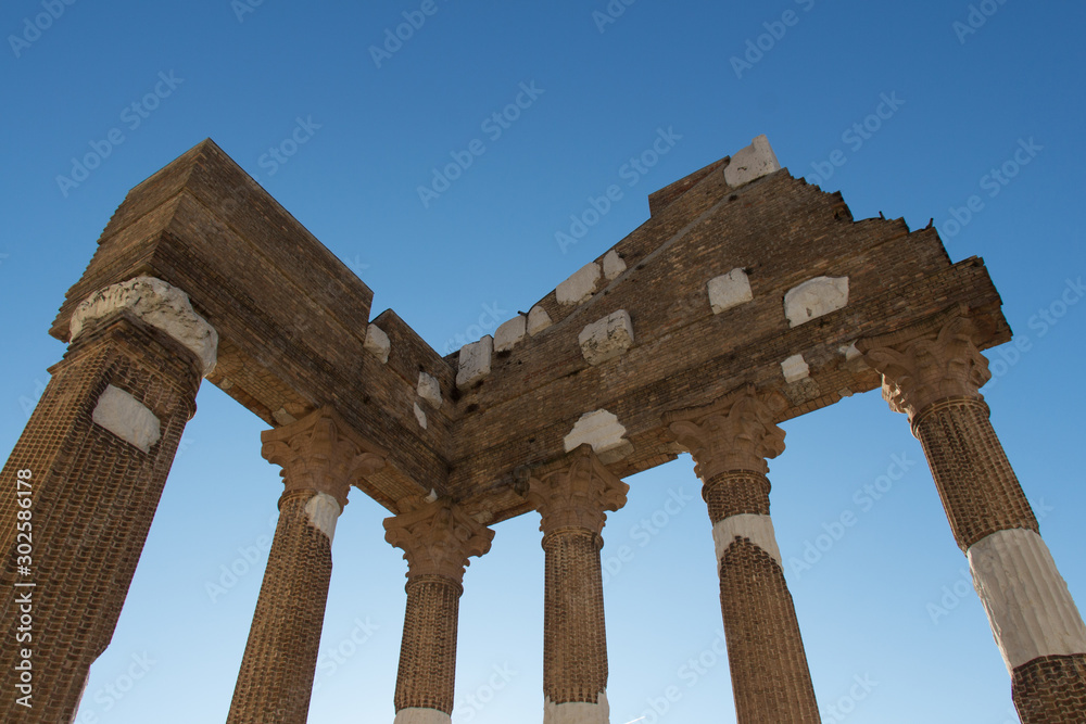 Ruins of the ancient Roman temple of Capitolium in Brescia. UNESCO World Heritage Site. Lombardy, Italy.