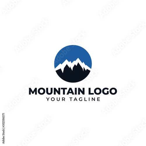 Circle Mountain Peak, Hill, Valley Logo Design Template © Cloveo