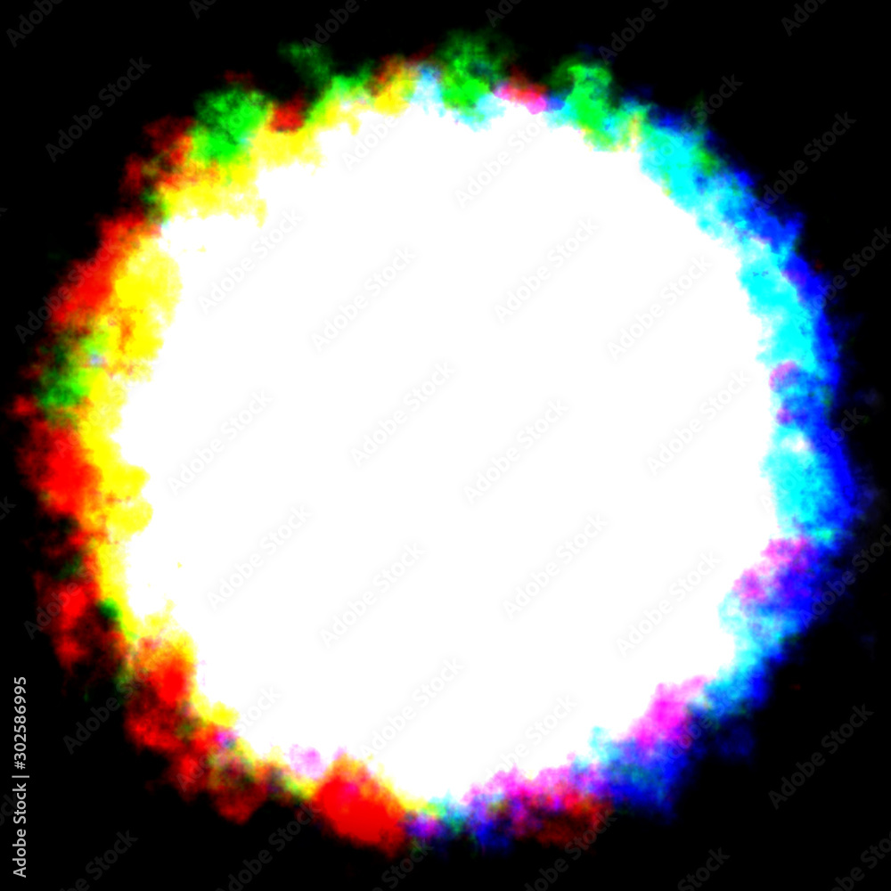 Obraz premium Bright white flash or explosion with colored edges with space for design elements