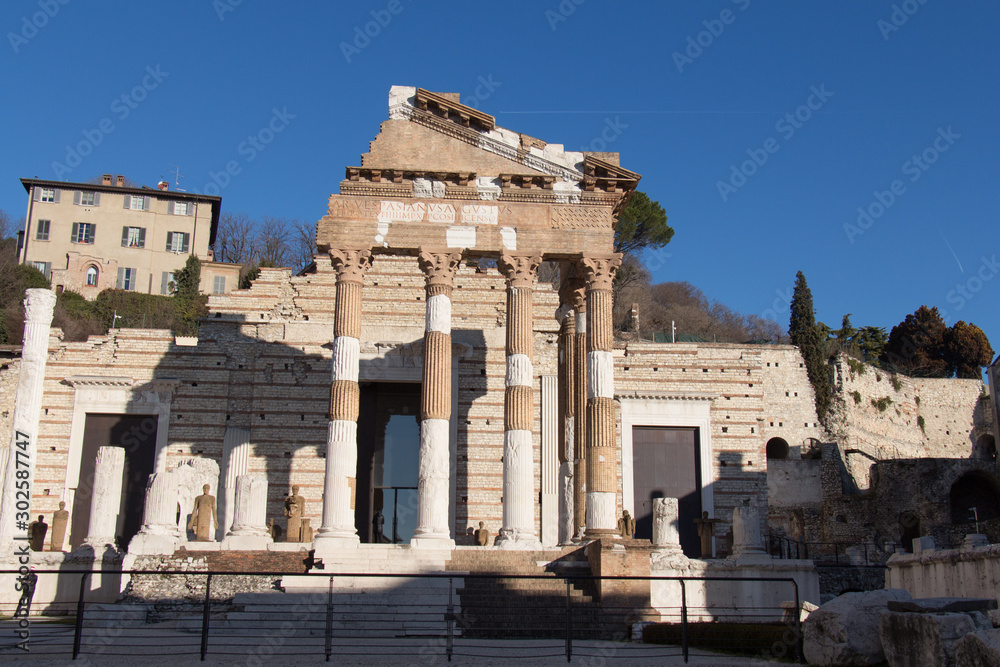 Obraz premium Ancient Roman temple of Capitolium in Brescia, UNESCO World Heritage Site, Lombardy, Italy.