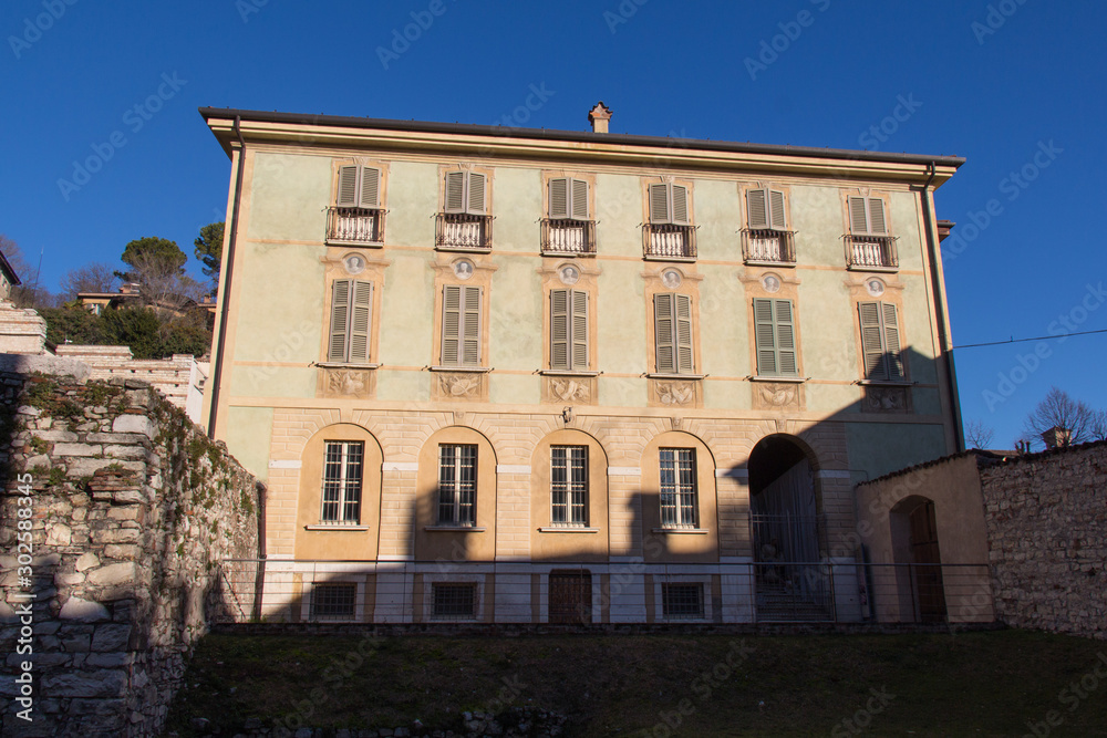 Facade of Maggi Gambara Palace, Brescia, Lombardy, Italy.
