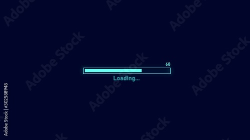 4K Video of Animation Science Futuristic Loading. Loading Transfer Download 0-100% in blue science effect. light blue loading bar on black screen. Technology concept. photo