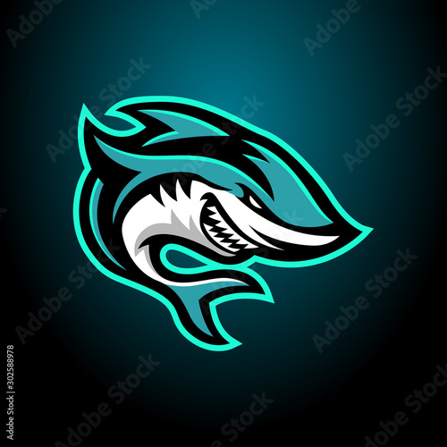 Shark esport badge logo emblem team simple professional design vector
