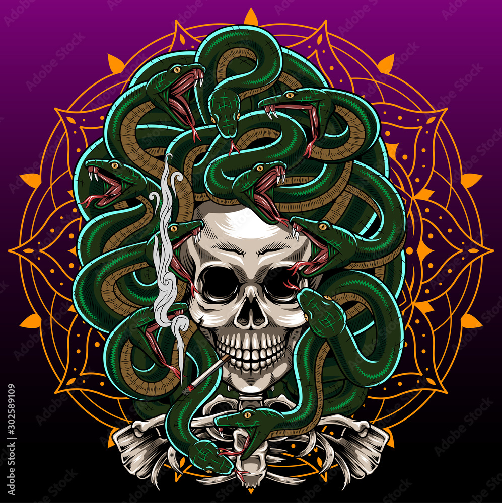 Fototapeta Medusa skull esport mascot logo design