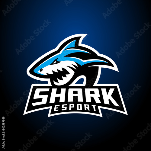 Shark esport badge logo emblem team simple professional design vector