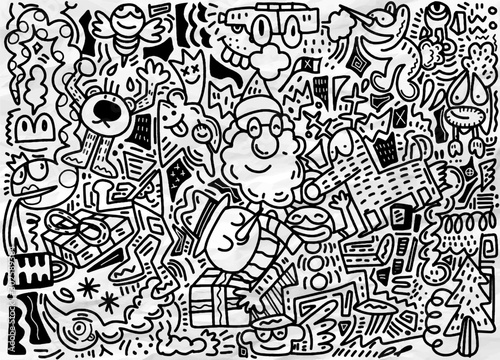 Vector illustration of Doodle Christmas background  Hand drawing Doodle