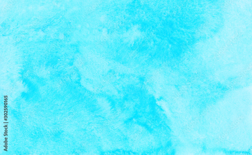Watercolor light blue background texture hand painted. Watercolour bright turquoise abstract backdrop. 