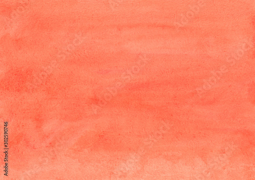 Watercolor deep coral background texture. Light pink-orange stains on paper. 