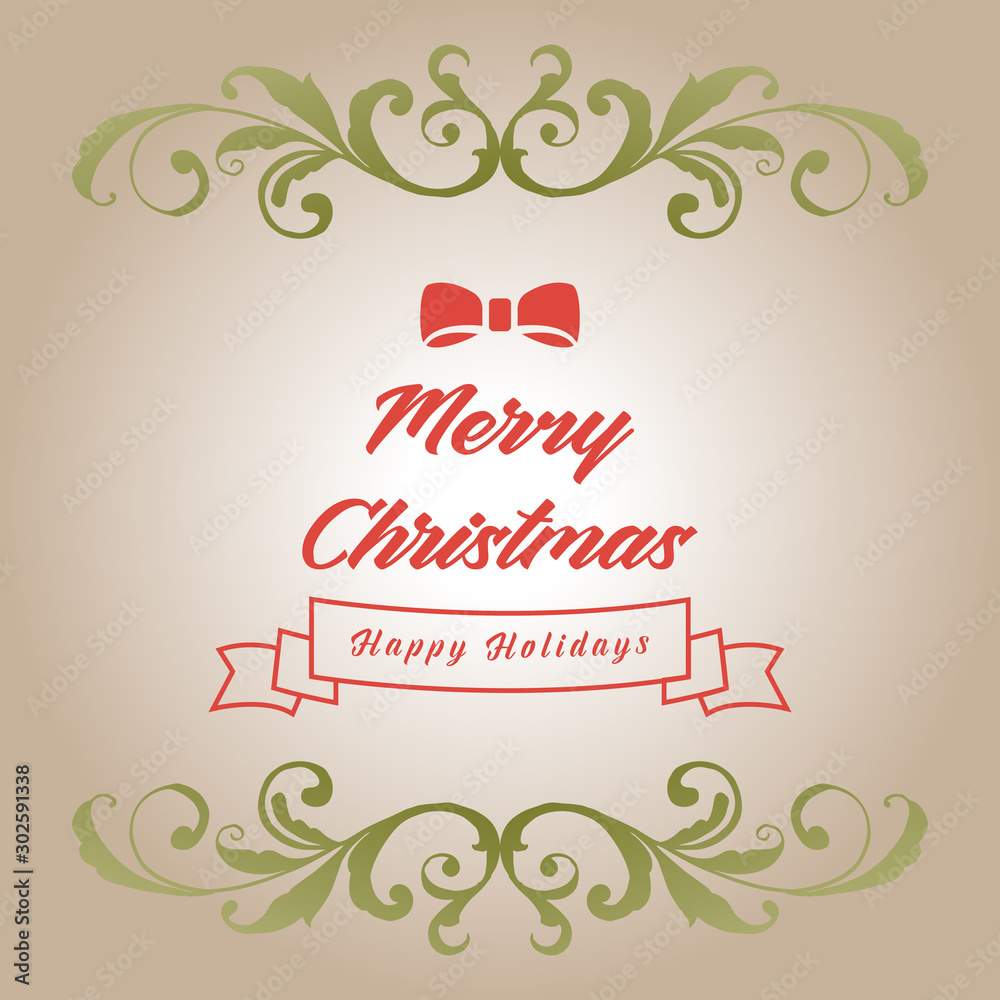 Wallpaper of card merry christmas happy holiday, with elegant style green leaf flower frame. Vector