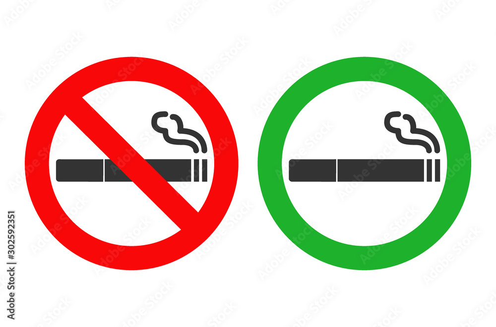 Signs showing non smoking areas and allowed smoking spots. cigarette vector icon. Signs showing non smoking areas and allowed smoking spots. cigarette vector icon.