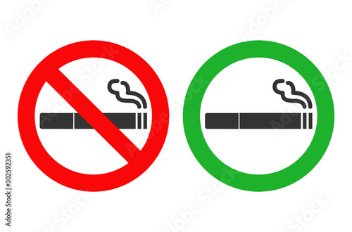 Signs showing non smoking areas and allowed smoking spots. cigarette vector icon.