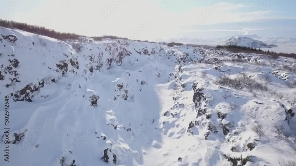 Aerial Drone Flying Above Snow Covered Winter Rock Valley In Iceland 1 Aerial Drone Flying Above Snow Covered Winter Rock Valley In Iceland 1