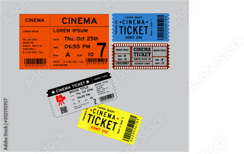 Set of cinema tickets in various color. easy to modify