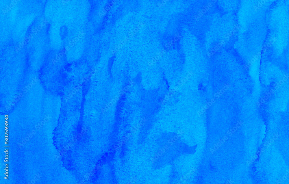Watercolor deep blue background texture hand painted. Aquarelle sky blue abstract backdrop. 