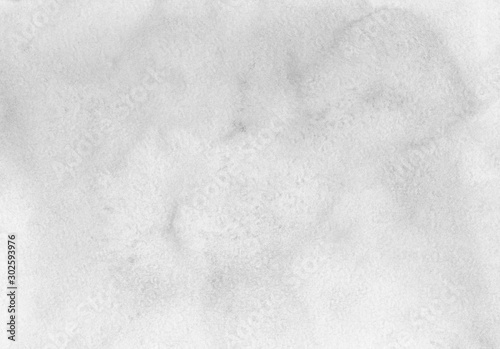 Watercolor light gray background texture. White and grey backdrop. Stains on paper.