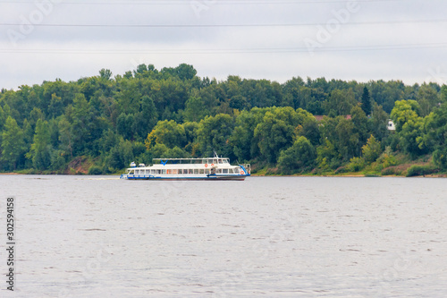 Passenger ship sailing on the Volga river in Yaroslavl, Russia
