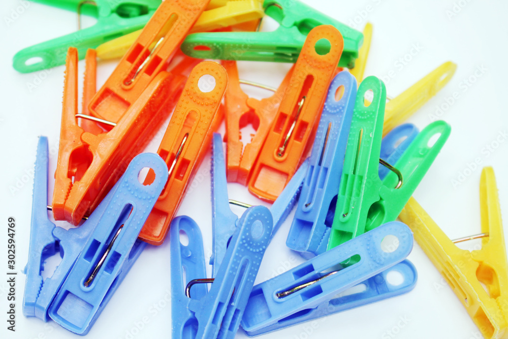 A lot of linen clips, clothespins of different colors. A lot of linen clips, clothespins of different colors.