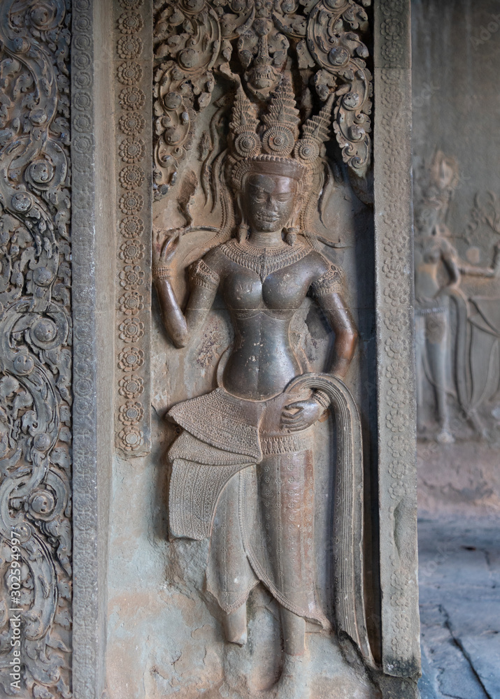 Carving of Female Royalty in Angkor Wat