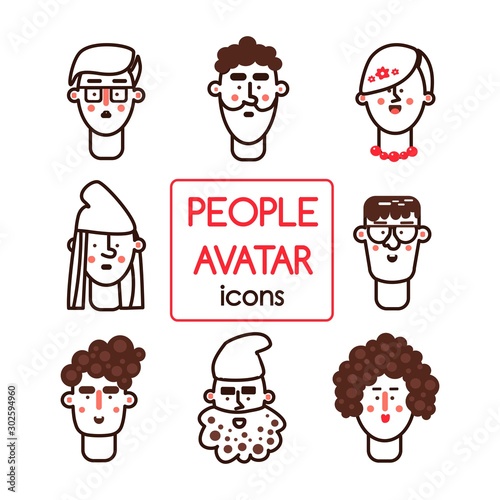 People avatars line set. Flat. Male and Female faces