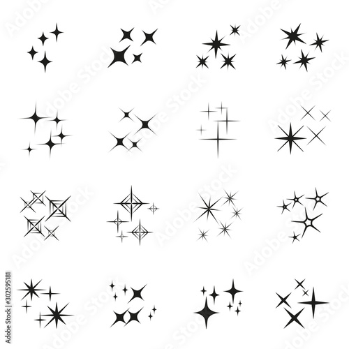 Shine, sparkle star icon collection with white blackground.