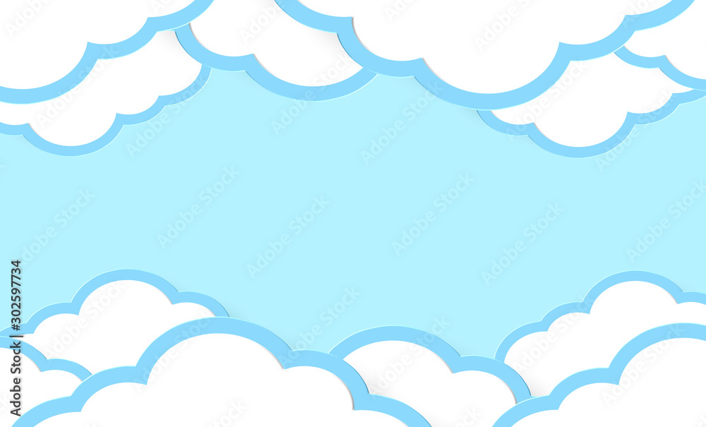 Abstract kawaii Clouds cartoon on blue sky, background. Concept for children and kindergartens or presentation
