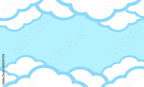 Abstract kawaii Clouds cartoon on blue sky, background. Concept for children and kindergartens or presentation