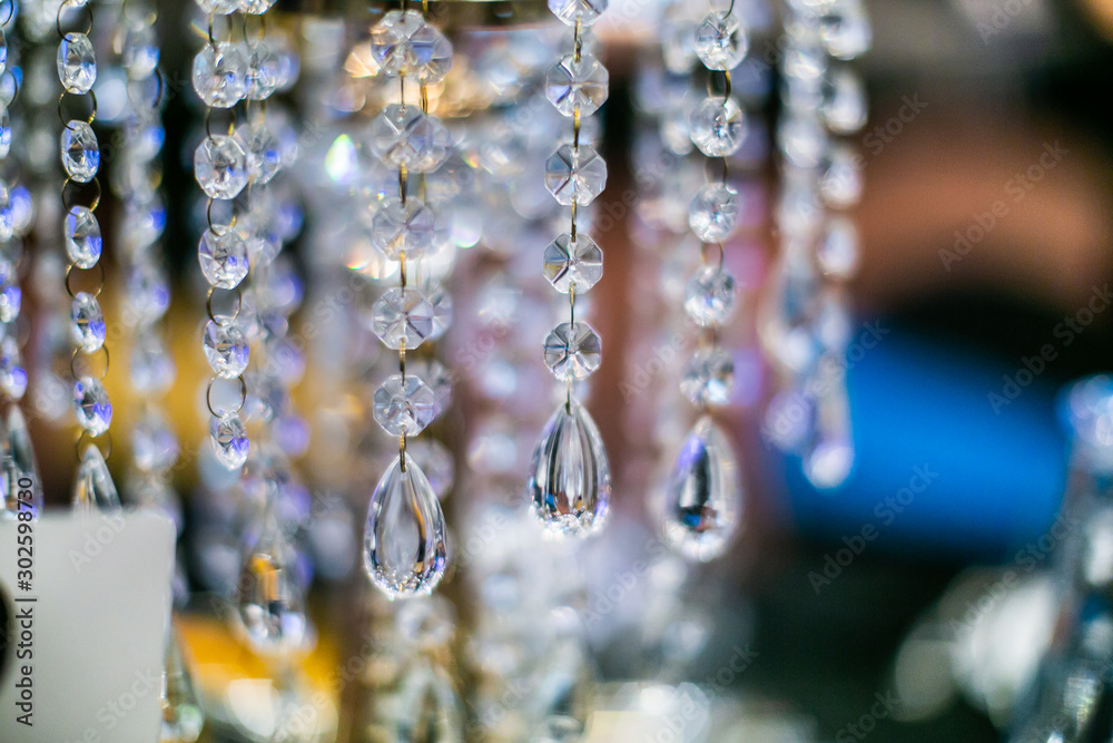 Beautiful glass table decorations close up restaurant evening event