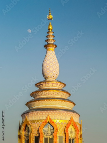 view top of Crystal Pagoda or Chedi Kaew with blue sky background  Wat Tha Ton  Tha Ton  Fang  Chiang Mai  northern of Thailand.