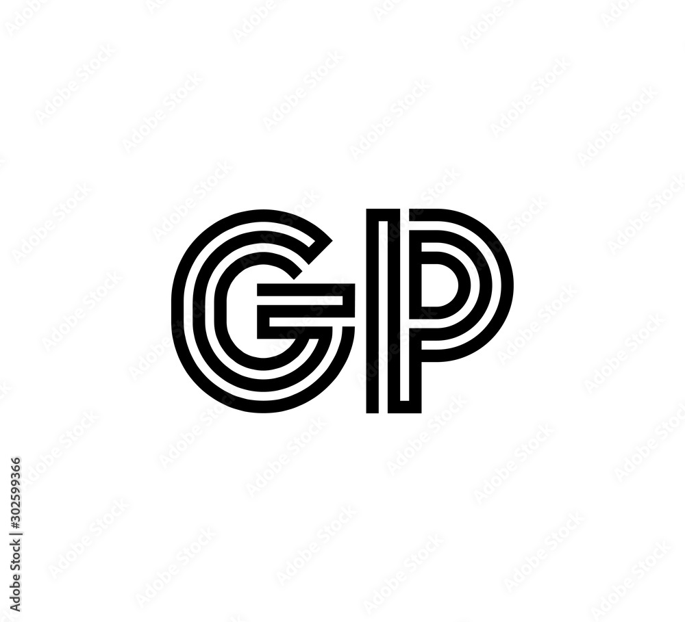 Initial two letter black line shape logo vector GP Initial two letter black line shape logo vector GP