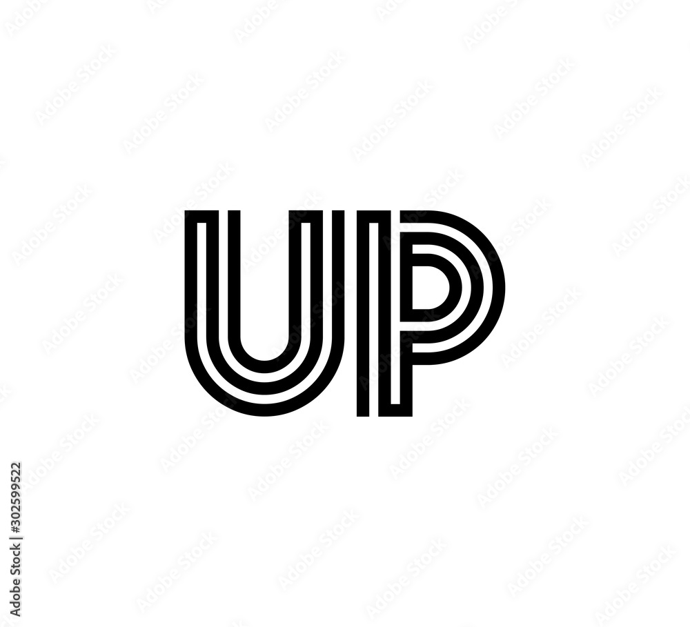 Initial two letter black line shape logo vector UP