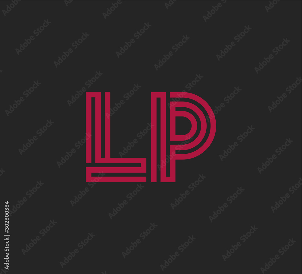 Obraz premium Initial two letter red line shape logo on black vector LP