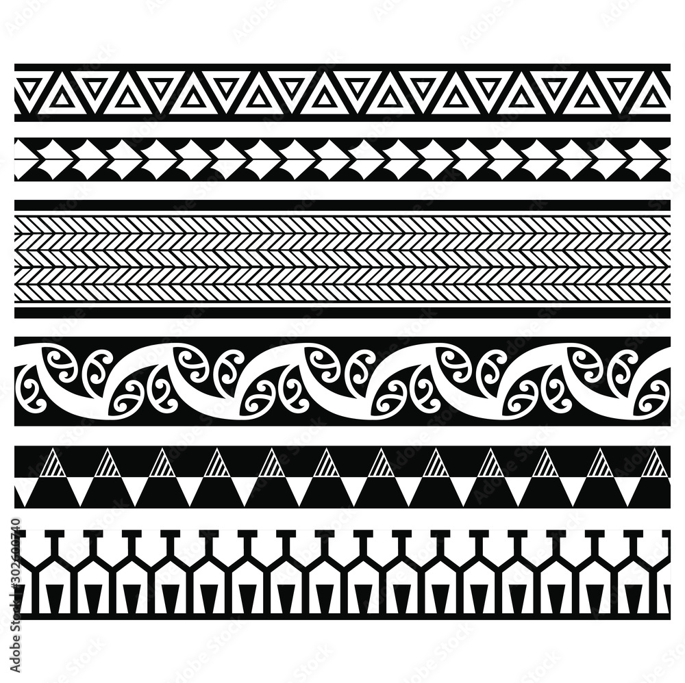 Polynesian tattoo tribal band vector designs. Samoan tattoo tribal band ...