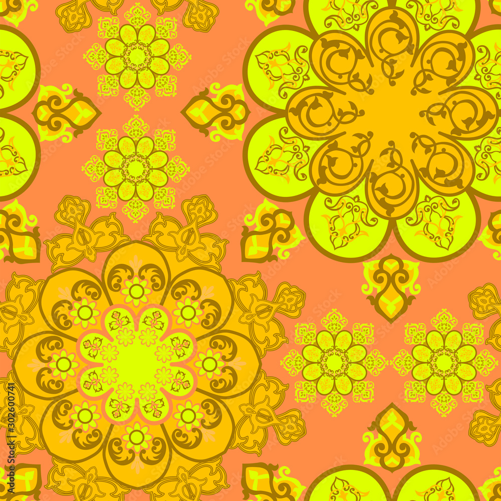 Fototapeta premium Round seamless pattern with mandala elements.