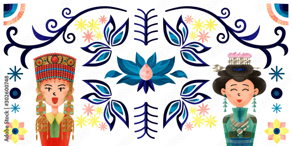 花の民族柄と民族衣装の女性stock Vector Adobe Stock 花の民族柄と民族衣装の女性stock Vector Adobe Stock