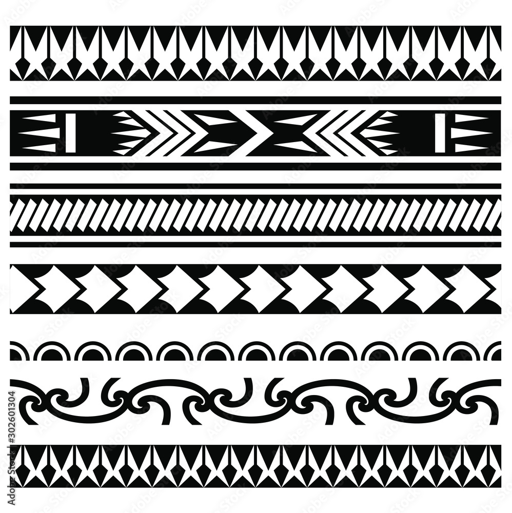 Set of ethnic seamless black and white borders patterns in the style of ...
