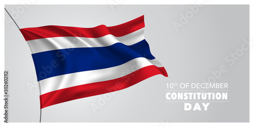 Thailand constitution day greeting card, banner, horizontal vector illustration