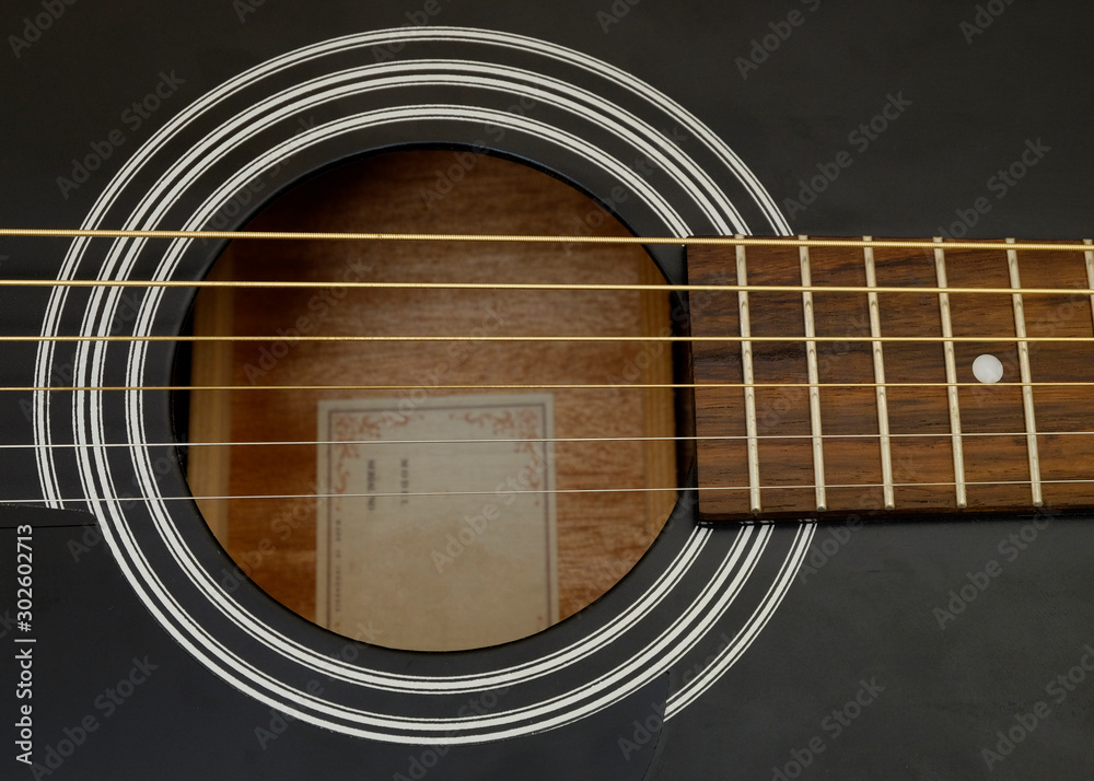 Black guitar on a dark background Black guitar on a dark background