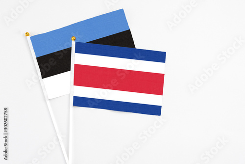 Free Download Costa Rica and Estonia stick flags on white background. High quality fabric, miniature national flag. Peaceful global concept.White floor for copy space. - GFXLoad
