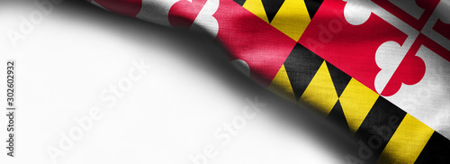 Fabric texture of the Maryland Flag background - flag on white background - right top corner - free copy space