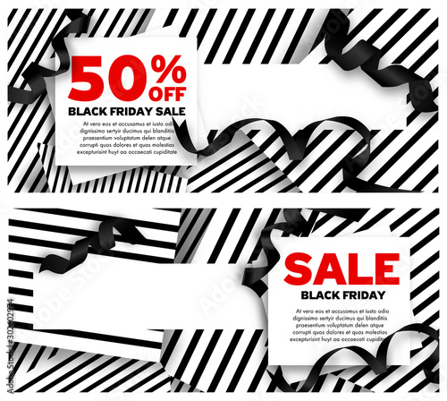 Black Friday Sale Banners vector illustration with ribbons