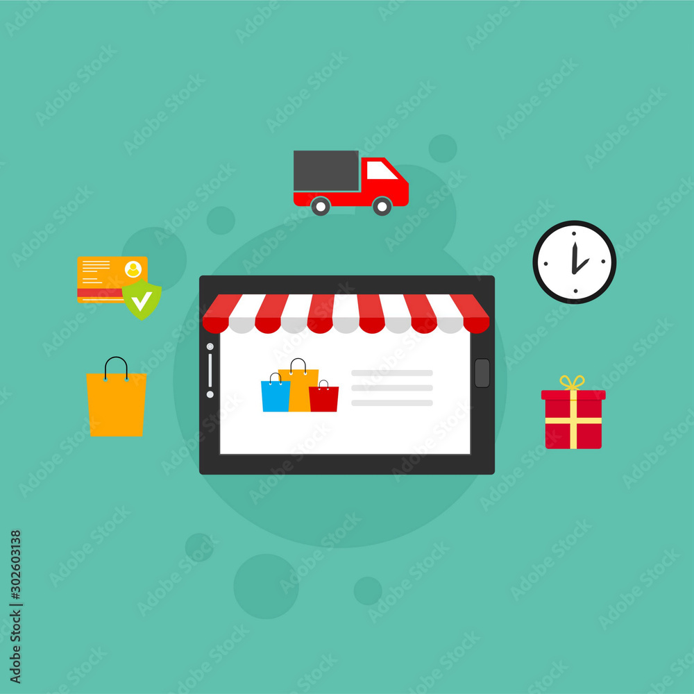 Online shopping concept with smartphone vector illustration. Easy to edit and customize. Can be used for workflow layout template, banner, marketing, infographics. Online shopping concept with smartphone vector illustration. Easy to edit and customize. Can be used for workflow layout template, banner, marketing, infographics.