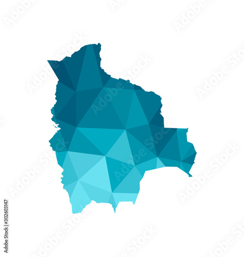 Vector isolated illustration icon with simplified blue silhouette of Bolivia map. Polygonal geometric style, triangular shapes. White background