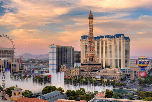 Aerial view of Las Vegas strip at sunset photo