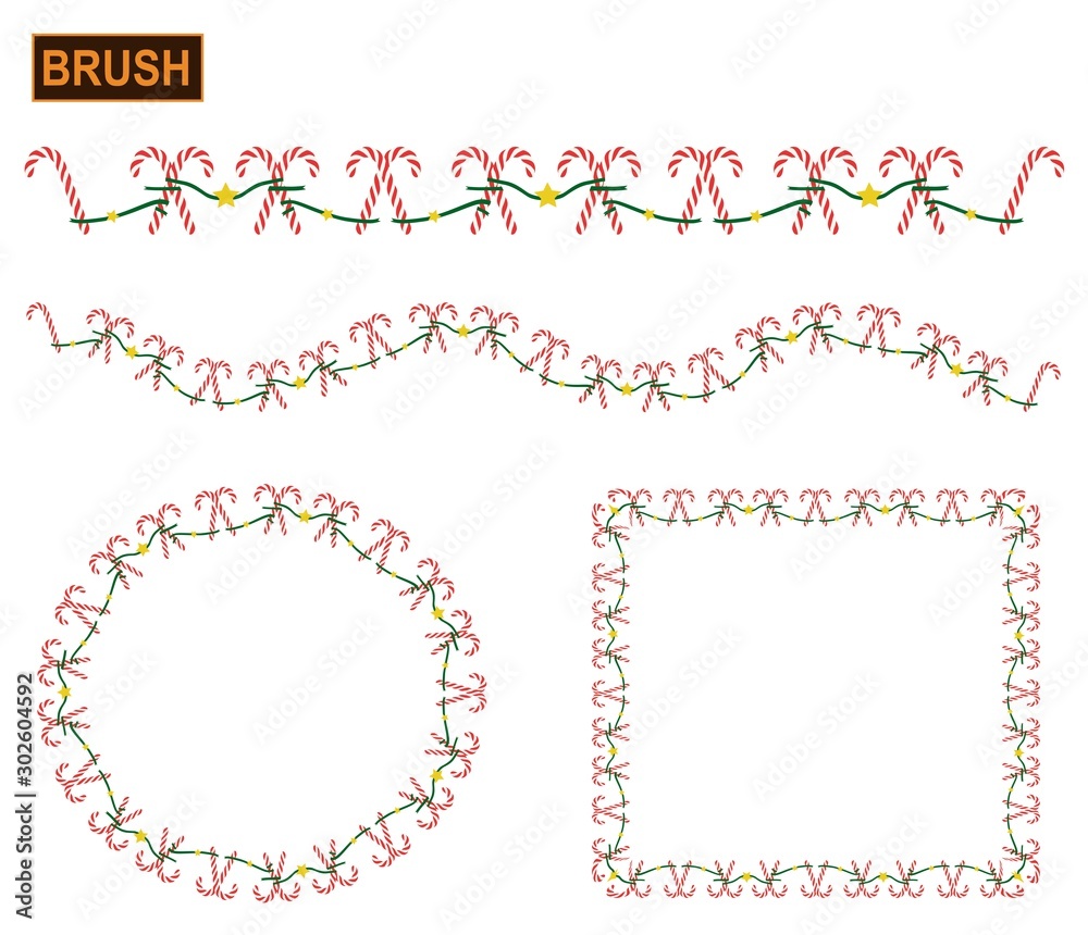 Christmas candy stars lace illustrator brush for digital illustration. Candy cane frame . Edging for Christmas graphics. 